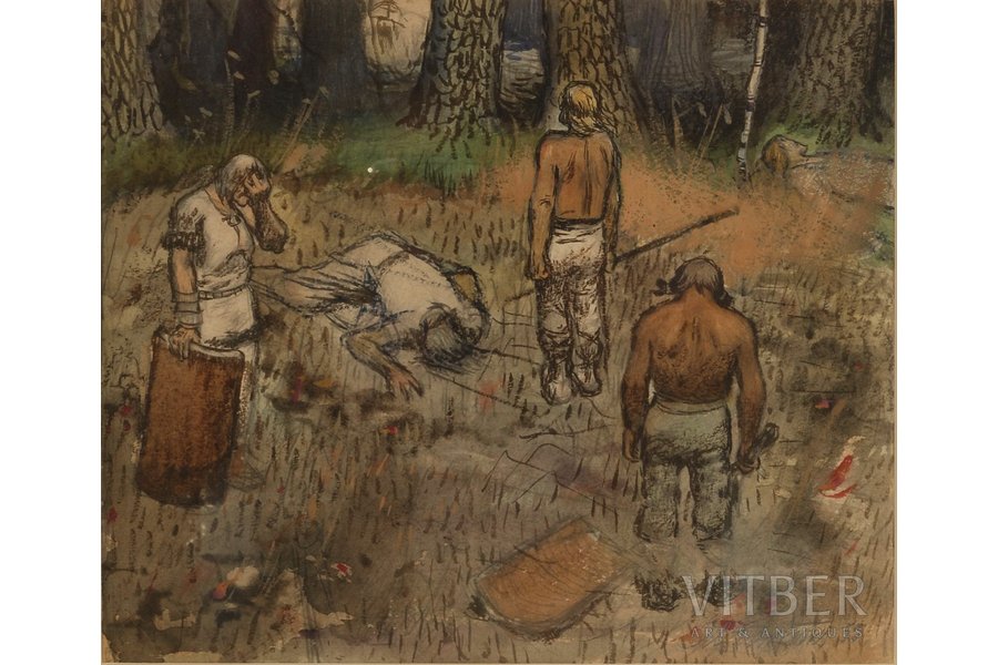 Stankevich Alexander (1932-), After a battle, 1955, paper, mixed tehnique, 39 x 49 cm